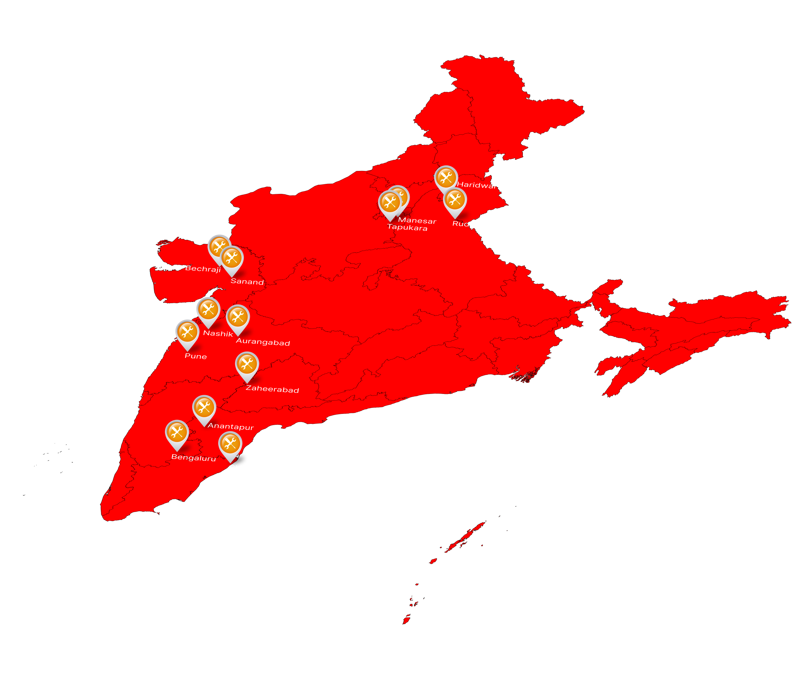 India Map with our service locations